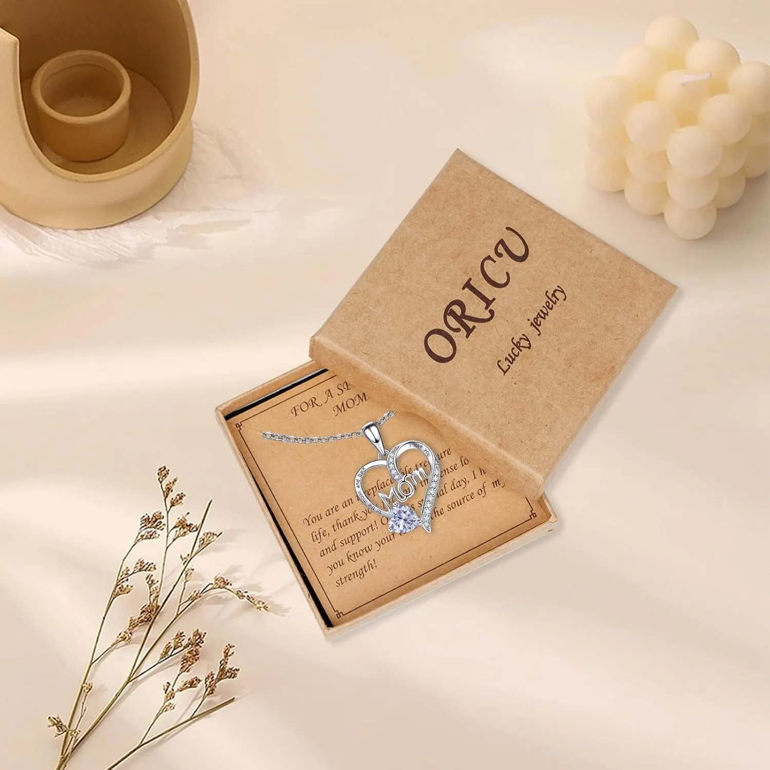 Love Heart Pendant Necklaces for Women, Mother's Day Gifts for Mom Grandma Wife from Daughter Son, I Love You Mom (With gift box)