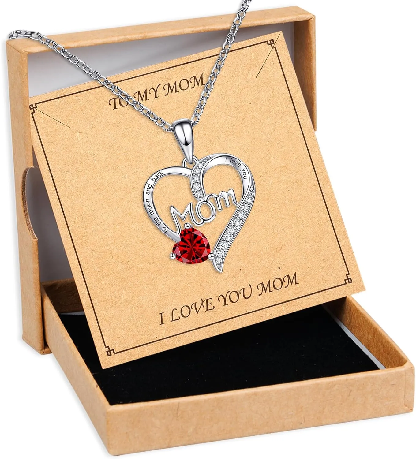 Love Heart Pendant Necklaces for Women, Mother's Day Gifts for Mom Grandma Wife from Daughter Son, I Love You Mom (With gift box)
