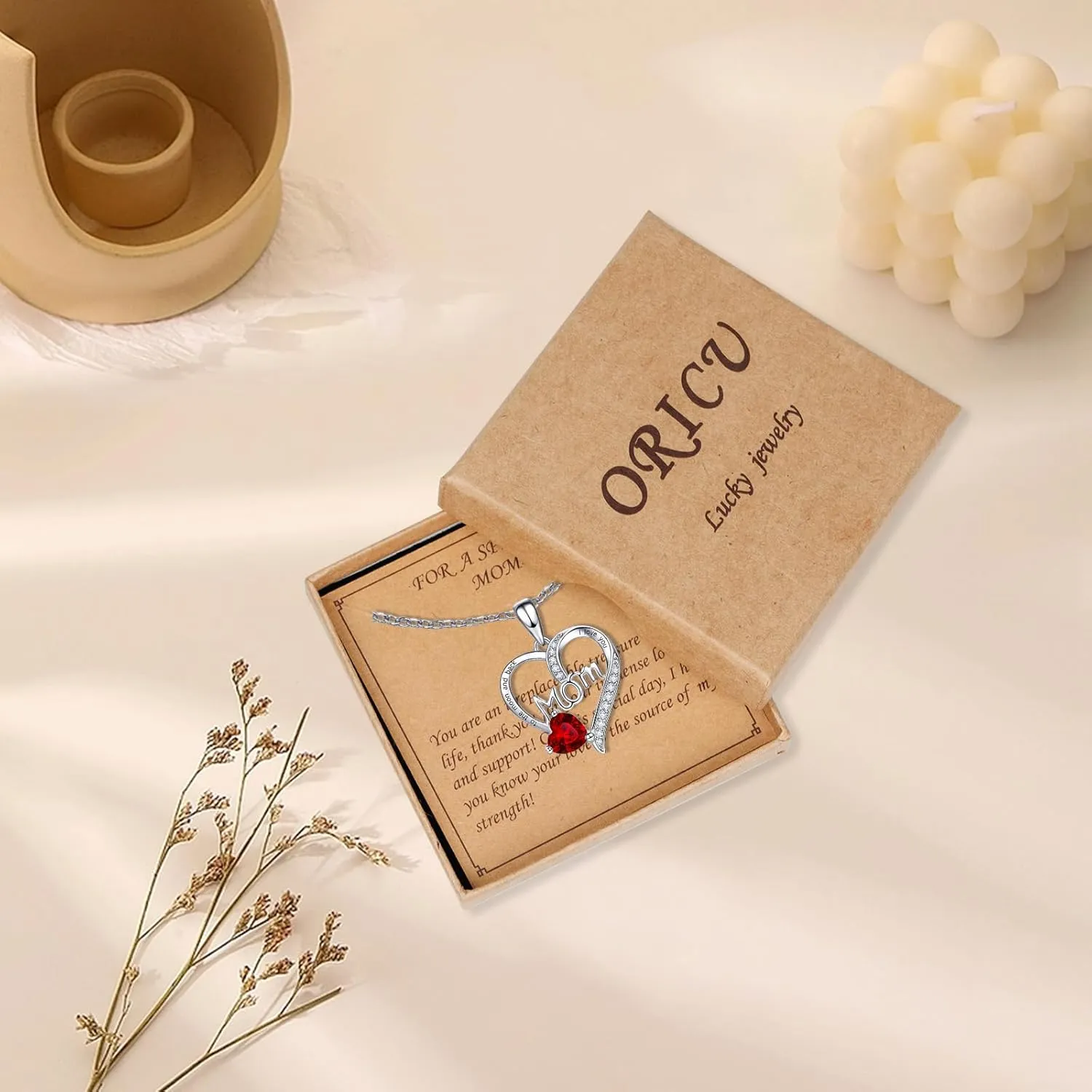 Love Heart Pendant Necklaces for Women, Mother's Day Gifts for Mom Grandma Wife from Daughter Son, I Love You Mom (With gift box)