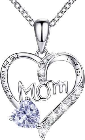 Love Heart Pendant Necklaces for Women, Mother's Day Gifts for Mom Grandma Wife from Daughter Son, I Love You Mom (With gift box)