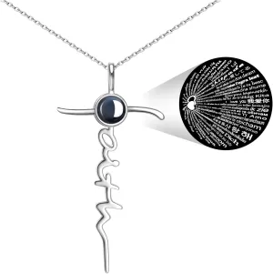 Loved Creations Cross Necklaces for Women - Sterling Silver Initial Cross Necklace I Love You 100 Languages Faith Religious Necklace Valentine's Day Wedding Anniversary Birthday Christian Jewelry Gifts for Women Girlfriend