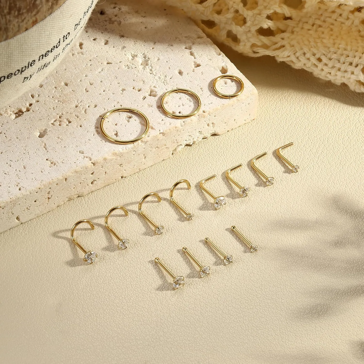 LOYALLOOK 15Pcs 20G 18G Nose Rings Studs 316L Surgical Steel Gold Nose Rings for Women Men Hypoallergenic Hinged Seamless Clicker Segment Nose Rings Hoops 6mm 8mm 10mm Helix Cartilage Tragus Conch Hoop Earrings 1.5mm-3mm Clear CZ