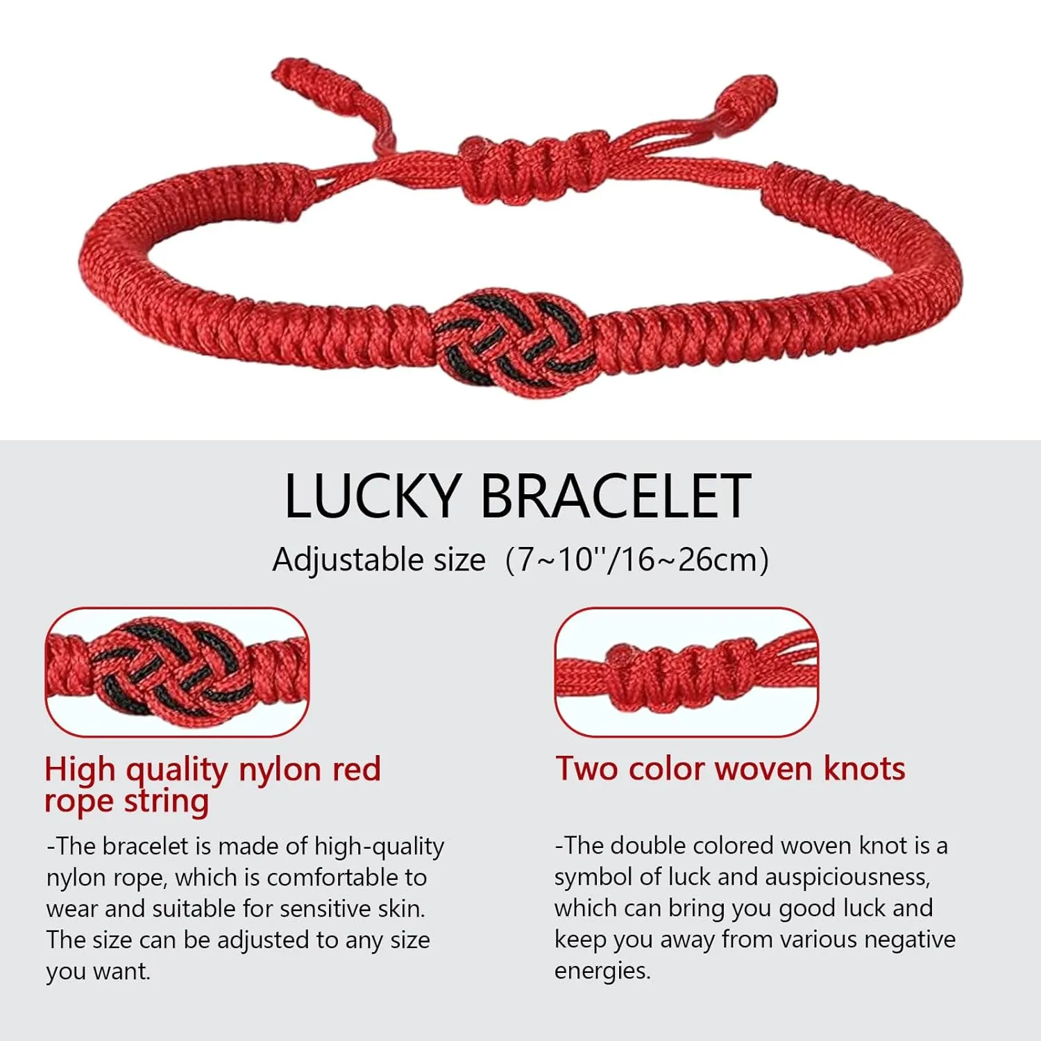 Lucky And Protection Bracelet,Red Knot String Bracelet for Men Women,Hand Braided Rope Thread,Surfer Bracelet for Girl Son Teenage