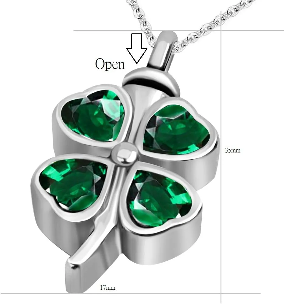 Lucky Clover Cremation Urn Necklace for Ashes Memorial Keepsake Pendant Women Girl Men Jewelry Family Friend Mom Dog Cat