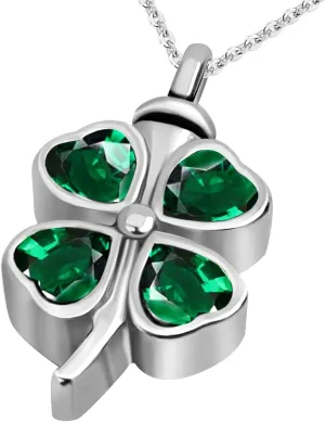 Lucky Clover Cremation Urn Necklace for Ashes Memorial Keepsake Pendant Women Girl Men Jewelry Family Friend Mom Dog Cat