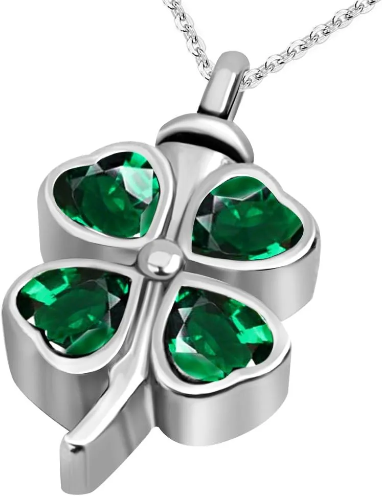 Lucky Clover Cremation Urn Necklace for Ashes Memorial Keepsake Pendant Women Girl Men Jewelry Family Friend Mom Dog Cat