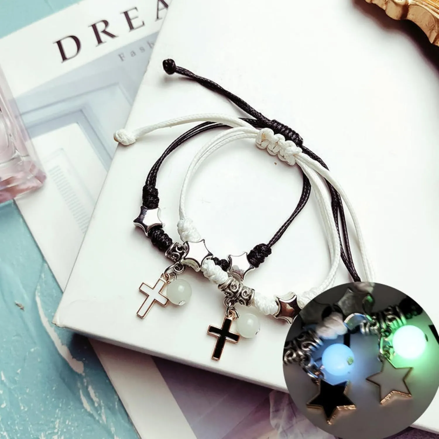 Luminous Stone Bracelet Korean Fashion Luminous Bracelet Friendship Bracelet Female Student Best Friend Friendship Bracelet 2-piece set