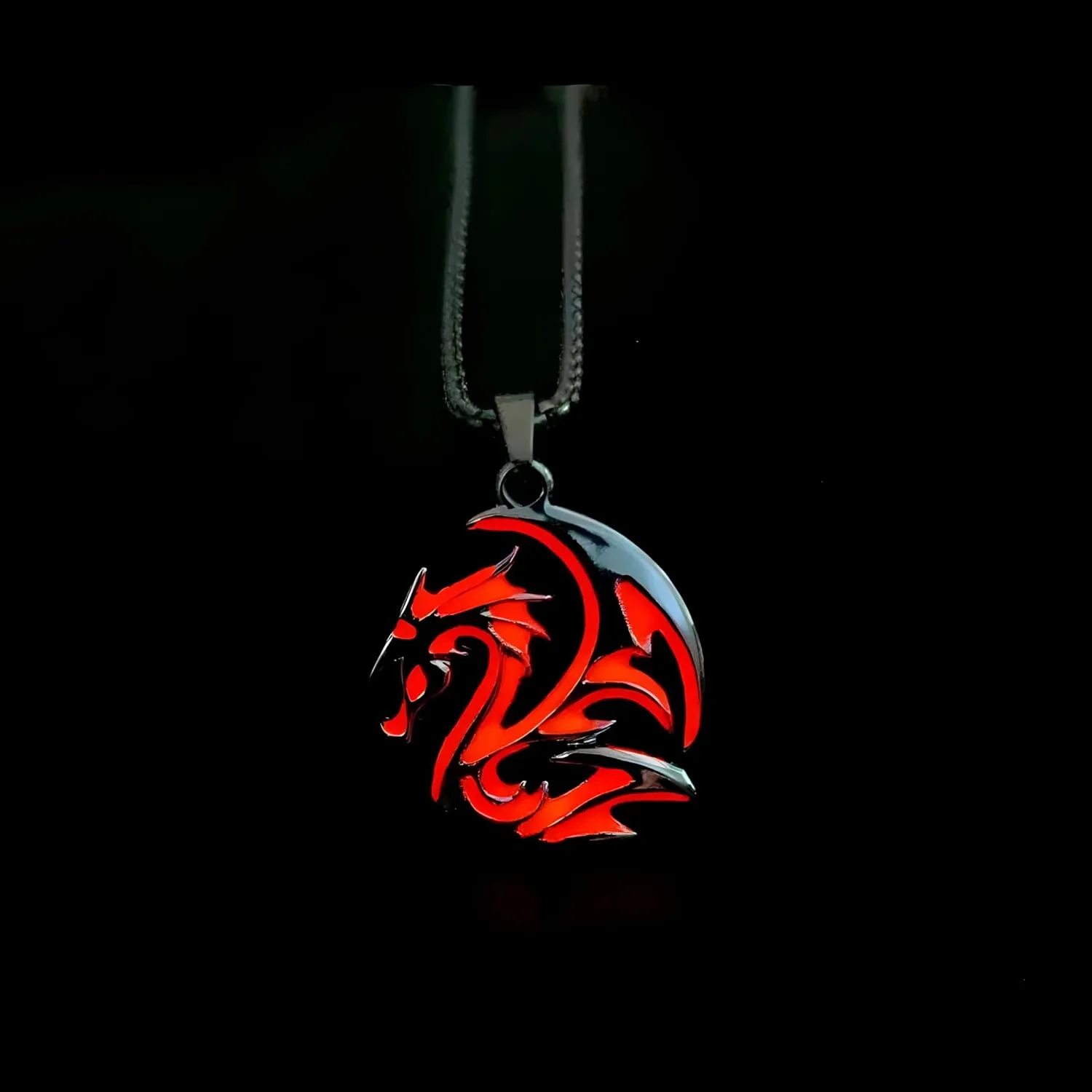 Male Domineering Luminous Flame Dragon Necklace Dragon Pendant Necklaces Glow in the Dark Jewelry-NG40