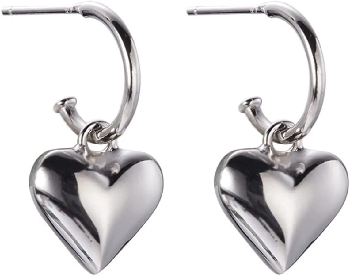 MALOYANVE Heart Huggie Hoops Earrings Lovely Elegant Minimalist Lightweight Hypoallergenic Sterling Silver Stud Earrings for Women Birthday Valentines Day Jewelry Gifts