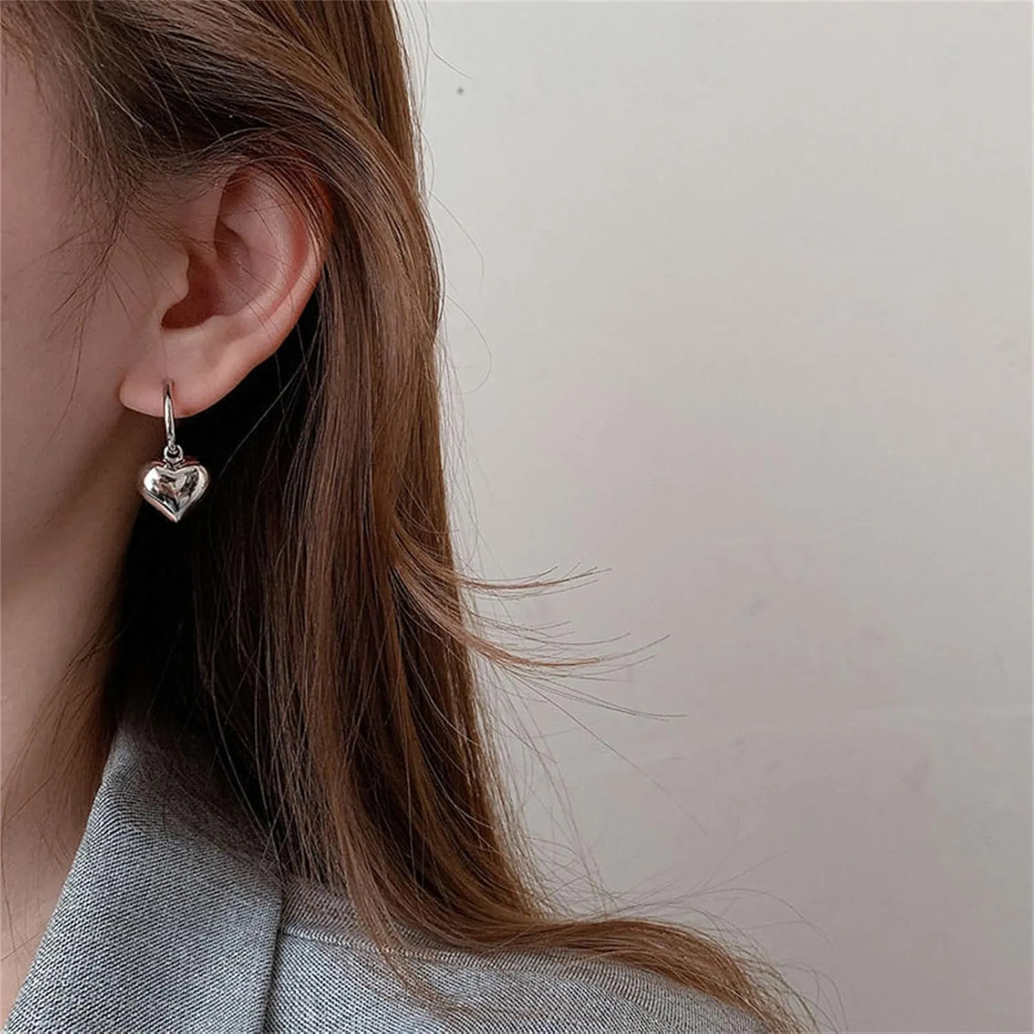 MALOYANVE Heart Huggie Hoops Earrings Lovely Elegant Minimalist Lightweight Hypoallergenic Sterling Silver Stud Earrings for Women Birthday Valentines Day Jewelry Gifts