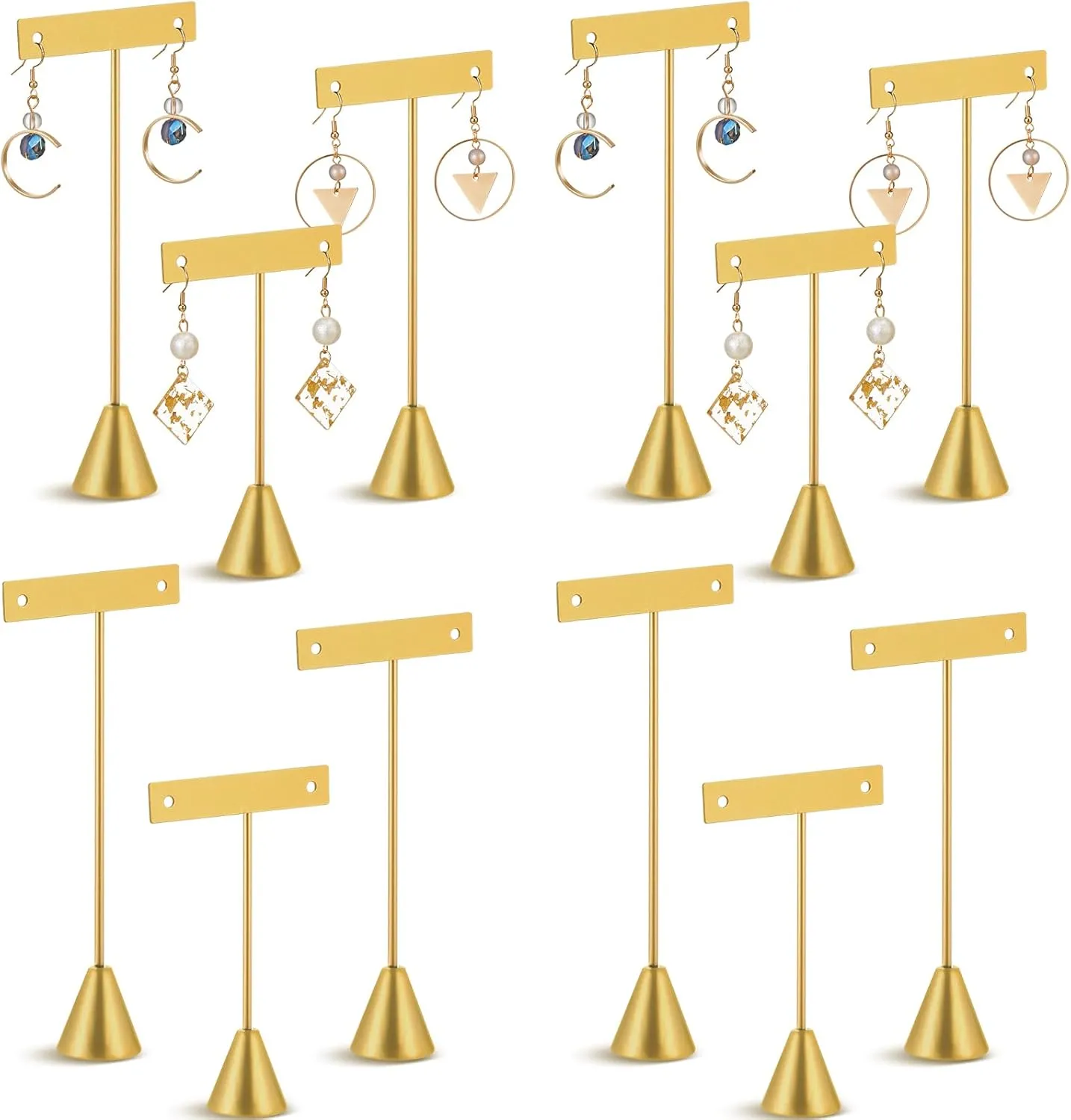 Marsui 12 Pcs Earring Display Set Earring T Bar Display Earring Holders with 3 Heights Earrings Display Stand for Jewelry(Gold)