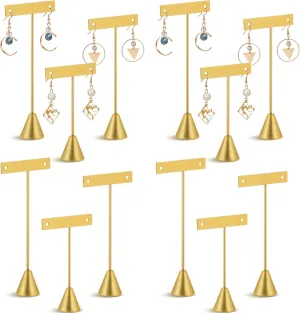 Marsui 12 Pcs Earring Display Set Earring T Bar Display Earring Holders with 3 Heights Earrings Display Stand for Jewelry(Gold)