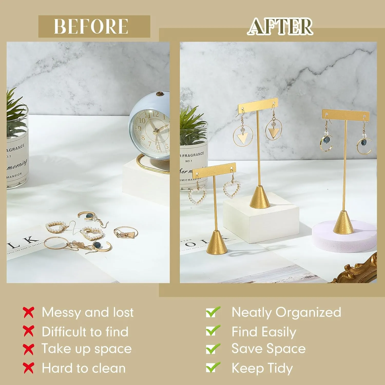 Marsui 12 Pcs Earring Display Set Earring T Bar Display Earring Holders with 3 Heights Earrings Display Stand for Jewelry(Gold)