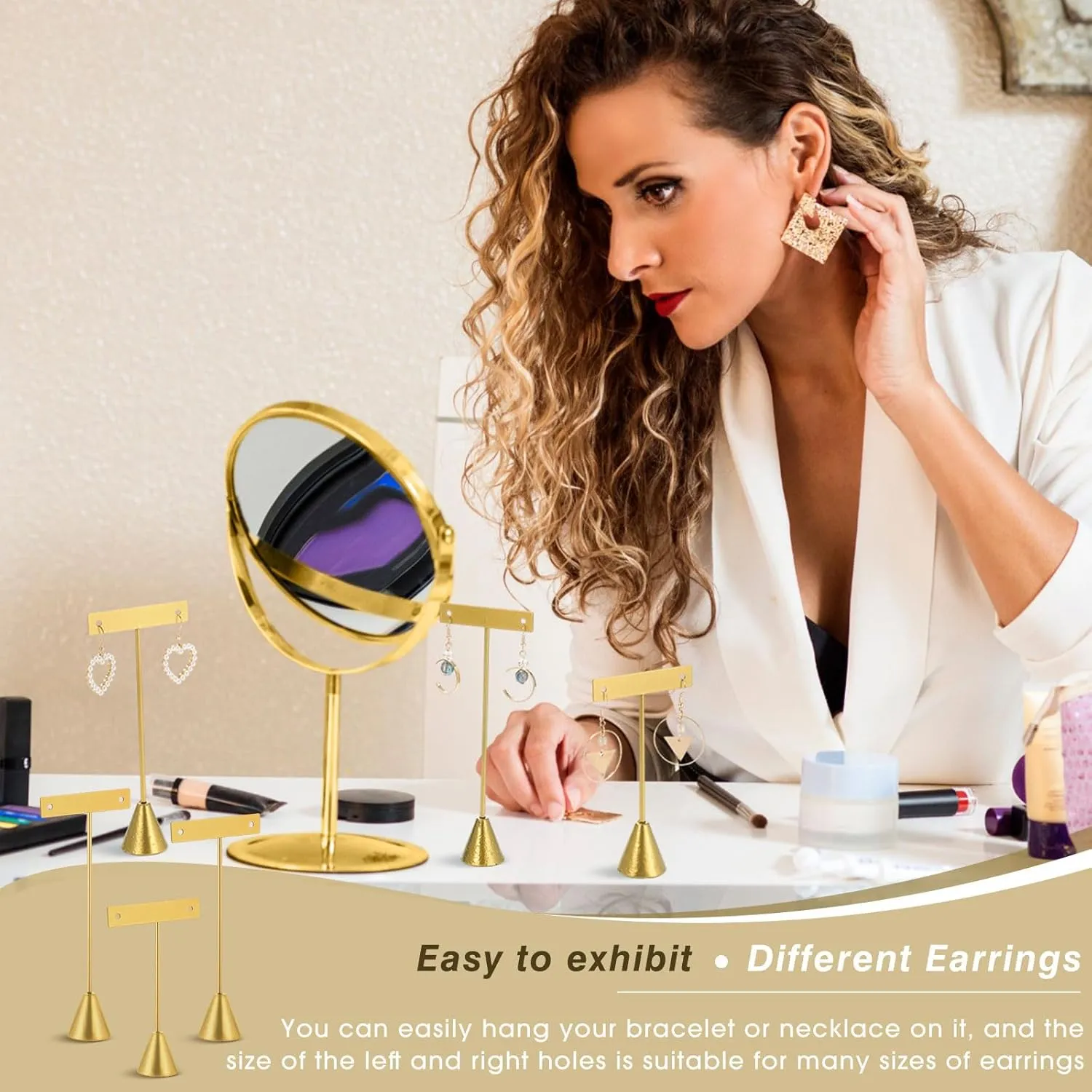 Marsui 12 Pcs Earring Display Set Earring T Bar Display Earring Holders with 3 Heights Earrings Display Stand for Jewelry(Gold)