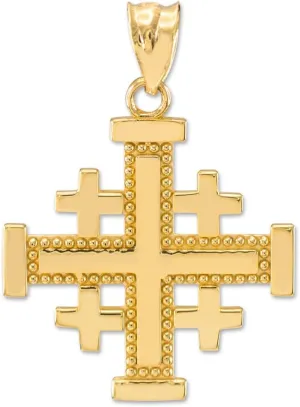 Masonic Jewelry (Freemason) Polished 10k Yellow Gold Crusaders Jerusalem Cross Pendant
