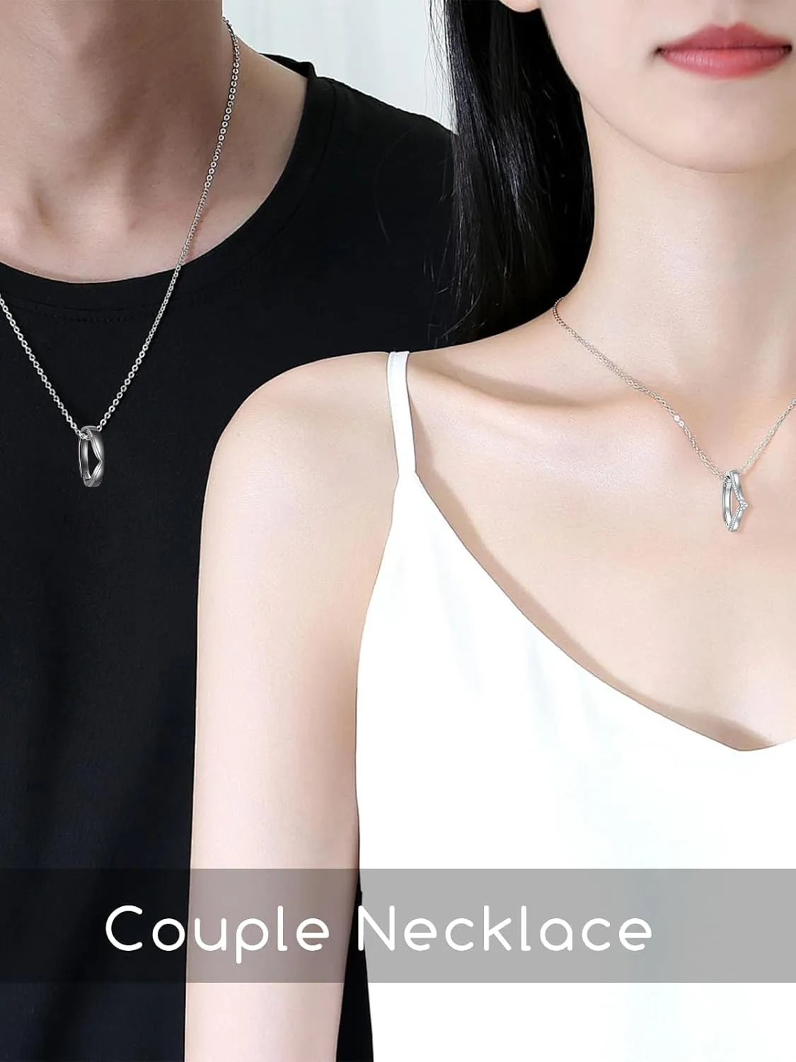 Matching Cat & Love Arrow Sterling Silver Cute Couples Heart Necklaces - Gifts for Couples
