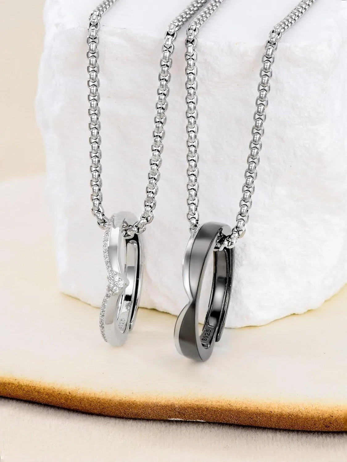Matching Cat & Love Arrow Sterling Silver Cute Couples Heart Necklaces - Gifts for Couples