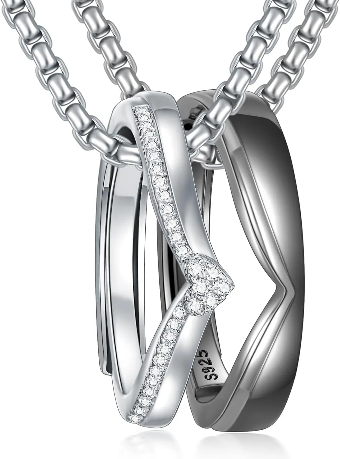 Matching Cat & Love Arrow Sterling Silver Cute Couples Heart Necklaces - Gifts for Couples