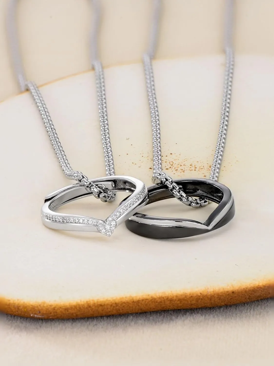 Matching Cat & Love Arrow Sterling Silver Cute Couples Heart Necklaces - Gifts for Couples