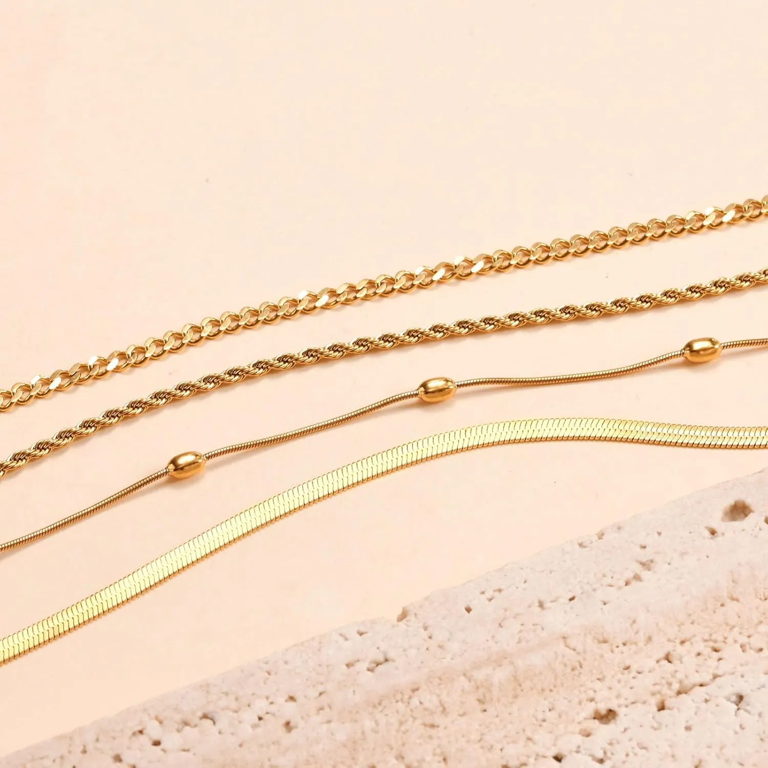 MEALGUET 14k Gold Chain Necklace Women : Waterproof & Sweatproof PVD Coating Dainty Multi Layered Stacked Stainless Steel Herringbone Necklace Set for Women Trendy,Tarnish Free Gold Jewelry