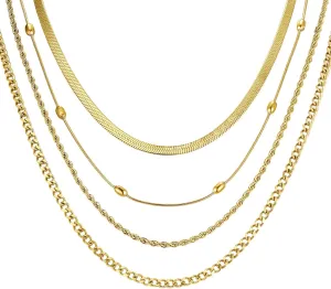 MEALGUET 14k Gold Chain Necklace Women : Waterproof & Sweatproof PVD Coating Dainty Multi Layered Stacked Stainless Steel Herringbone Necklace Set for Women Trendy,Tarnish Free Gold Jewelry