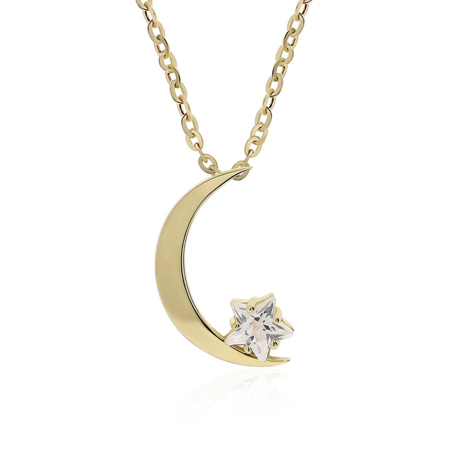Meissa Moon Necklace for Women Mother's Day Moon Star Charm Necklaces with Cubic Zirconia, Minimalist Dainty Gold Pendant Handmade Jewelry for Women Girls, Birthday Graduation Anniversary Gift