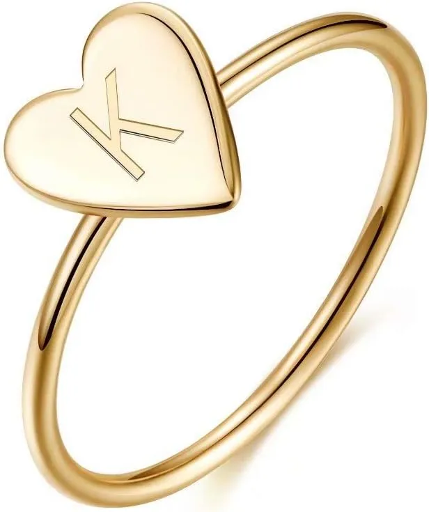 Memorjew 925 Sterling Silver Rings for Girls Women, Dainty Initial Heart Ring Stacking Ring for Women Girls Jewelry Gifts