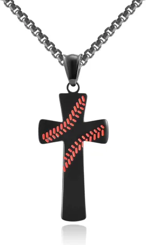 Men's Baseball Cross Necklace Stainless Steel Baseball Sports Pendant Bible Verse Philippians 4:13 I Can Do All Things Religious Jewelry for Birthday Christmas