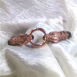 Mens Black Braided Copper Snake Head Leather Bracelet