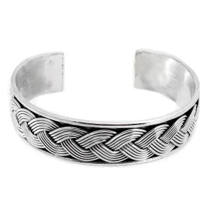 Men's Bracelet 17mm Solid Heavy 925 Silver Cuff Bangle Braided Detail | TreasureBay