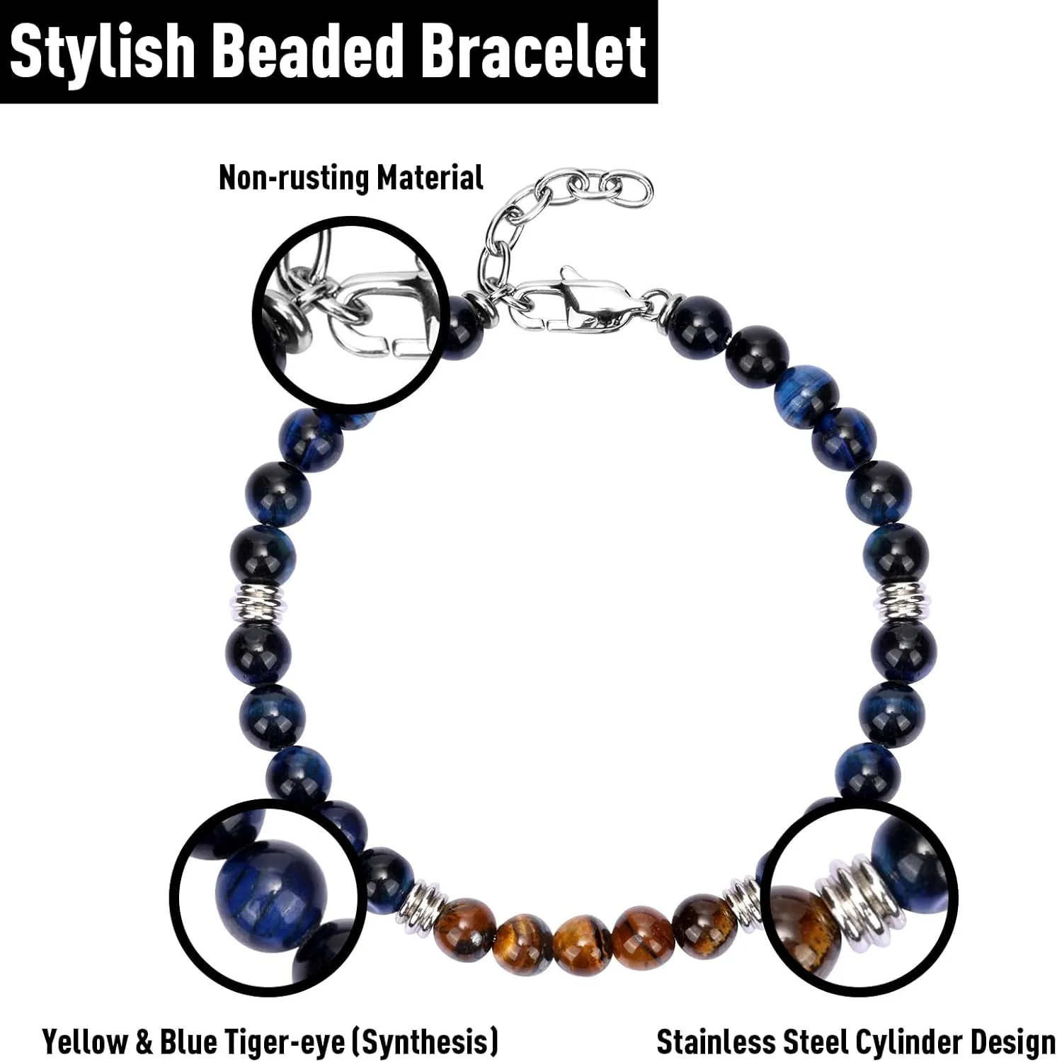 Mens Bracelet Trendy beaded bracelets, Stainless Steel Bracelet Chain with Clasp Adjustable,Unique Valentines Birthday Gifts for Dad Mom Boyfriend,Jewelry Presents for Men
