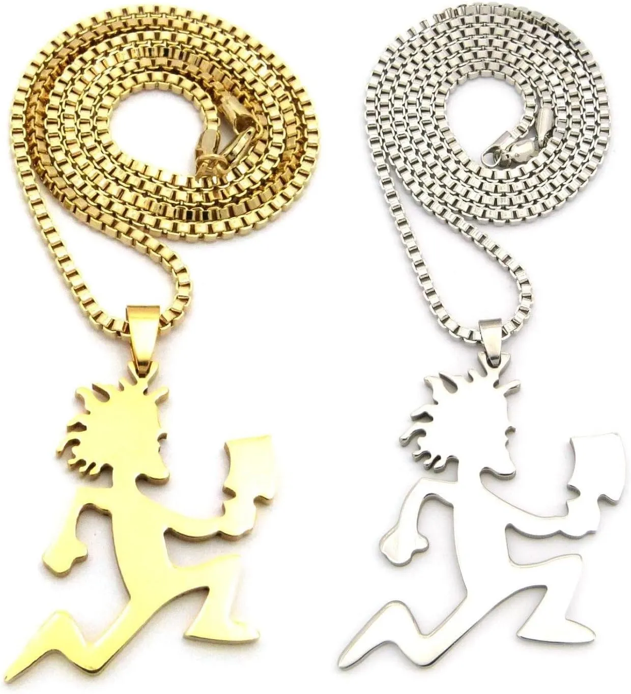 Mens Cz Hip Hop Hatchet Women Pendant 2mm 24" Box Chain Necklace Set Gold, Silver,