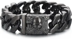 Men's Gothic Skull Curb Link Chain Bracelet - Stainless Steel Punk Rock Bracelet for Men, Gothic Jewelry, Unique Gifts for Men, Adjustable Skull Bracelets, Gift for Him, Ideal for Father's Day