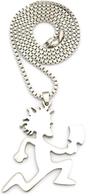 MENS HIP HOP PENDANT W/ 2MM 24" BOX CHAIN NECKLACE GOLD SILVER BLACK LARGE (Silver)