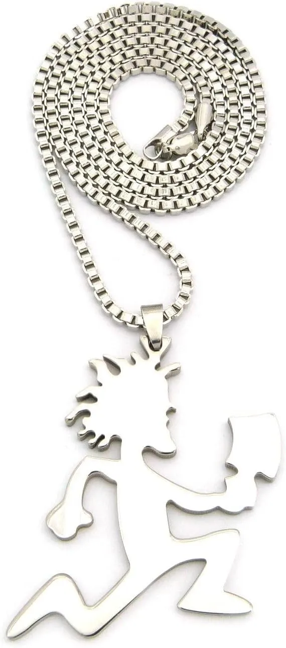 MENS HIP HOP PENDANT W/ 2MM 24" BOX CHAIN NECKLACE GOLD SILVER BLACK LARGE (Silver)