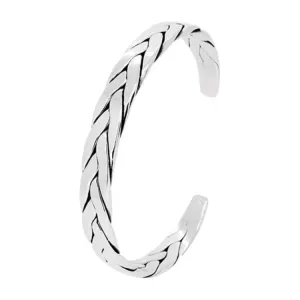 Men's Sleek Braided Silver Cuff Bangle | Unique Polished Silver Bracelet For Men