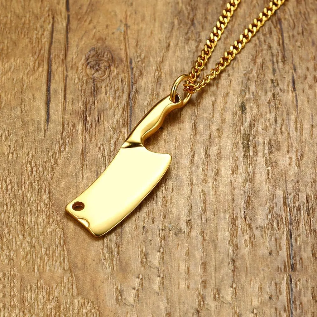 Men's Stainless Steel Necklace High Polished Kitchen Knife Pendant with Chain 4 Colors