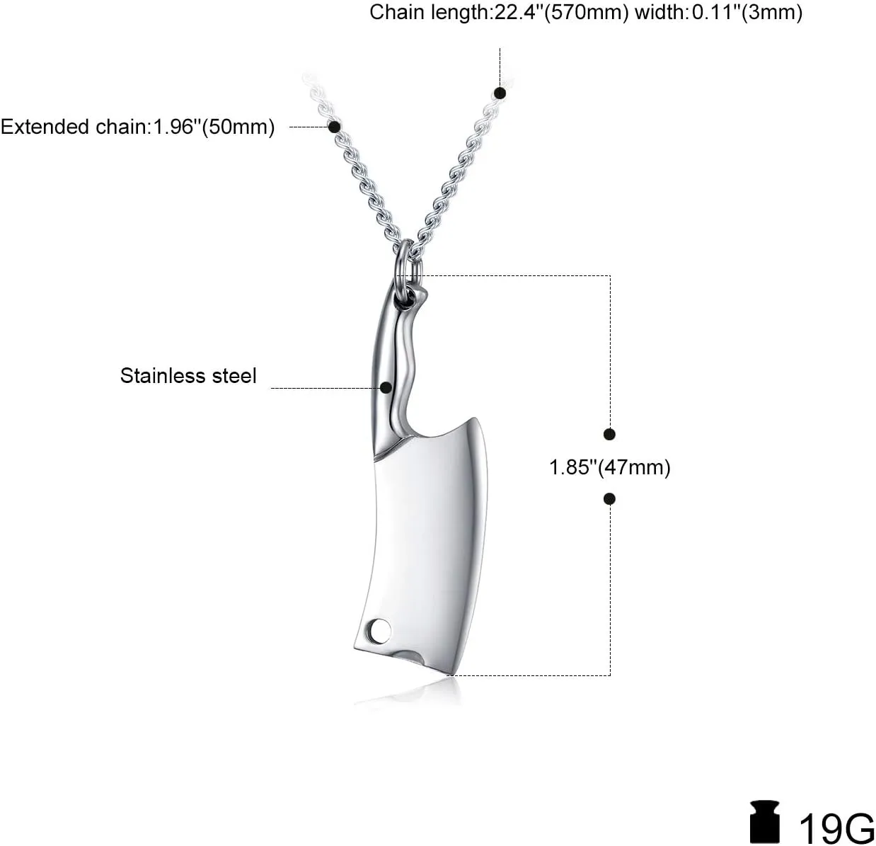 Men's Stainless Steel Necklace High Polished Kitchen Knife Pendant with Chain 4 Colors