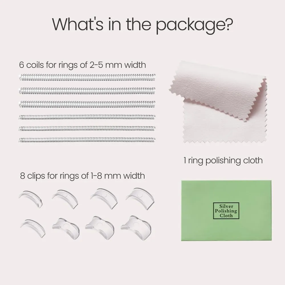 Meowoo Ring Sizer Invisible 14pack (6 Spiral & 8 Pad Ring Guards) Ring Sizer Adjuster for Loose Rings Women and Men Ring Spacer and Guard for Any Loose Rings
