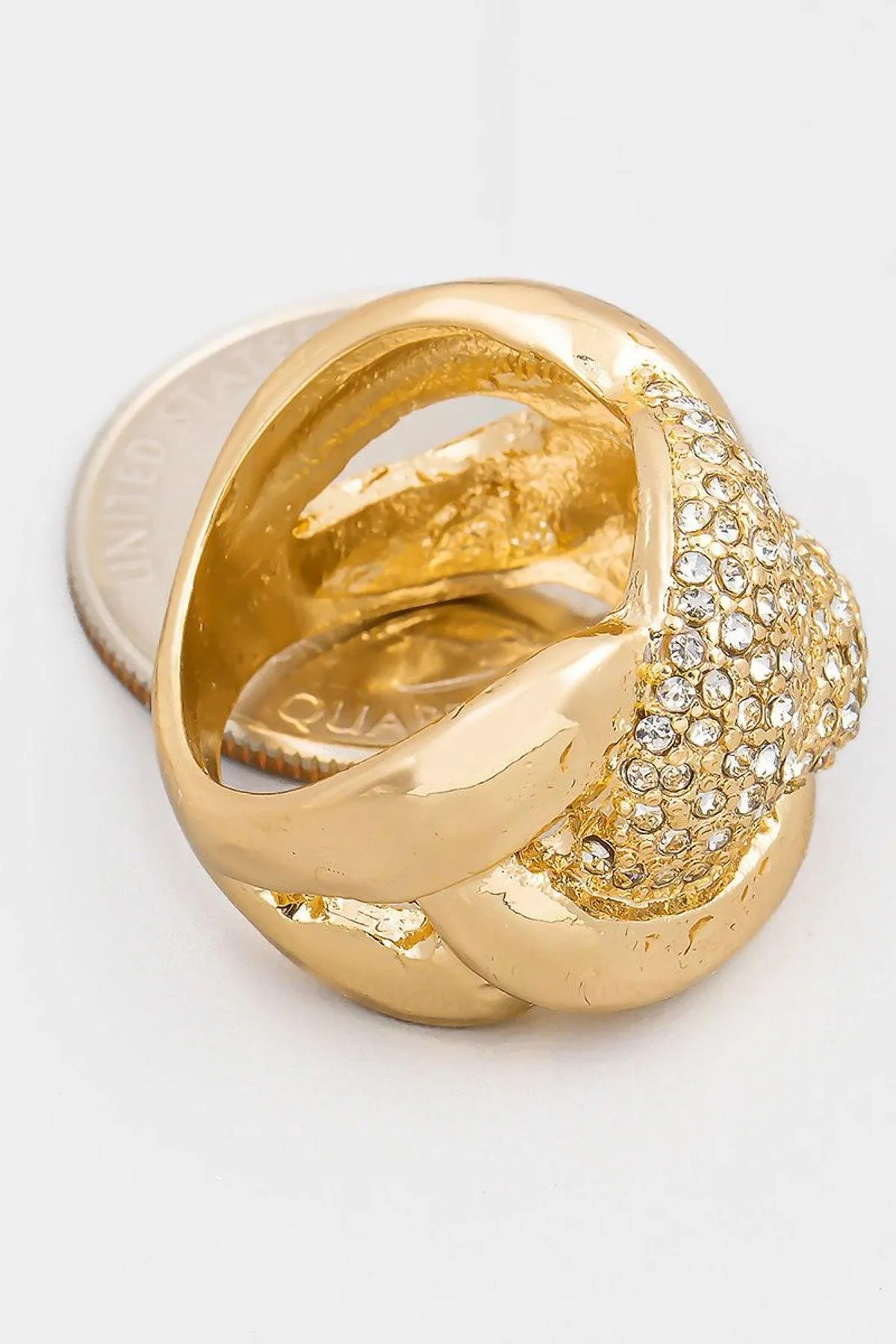 Metallic Rhinestone Braid Cocktail Ring - Size 6