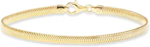 Miabella Italian Solid 925 Sterling Silver 18Kt Gold Plated 4mm Domed Herringbone Snake Chain Link Bracelet for Women Men, Made in Italy