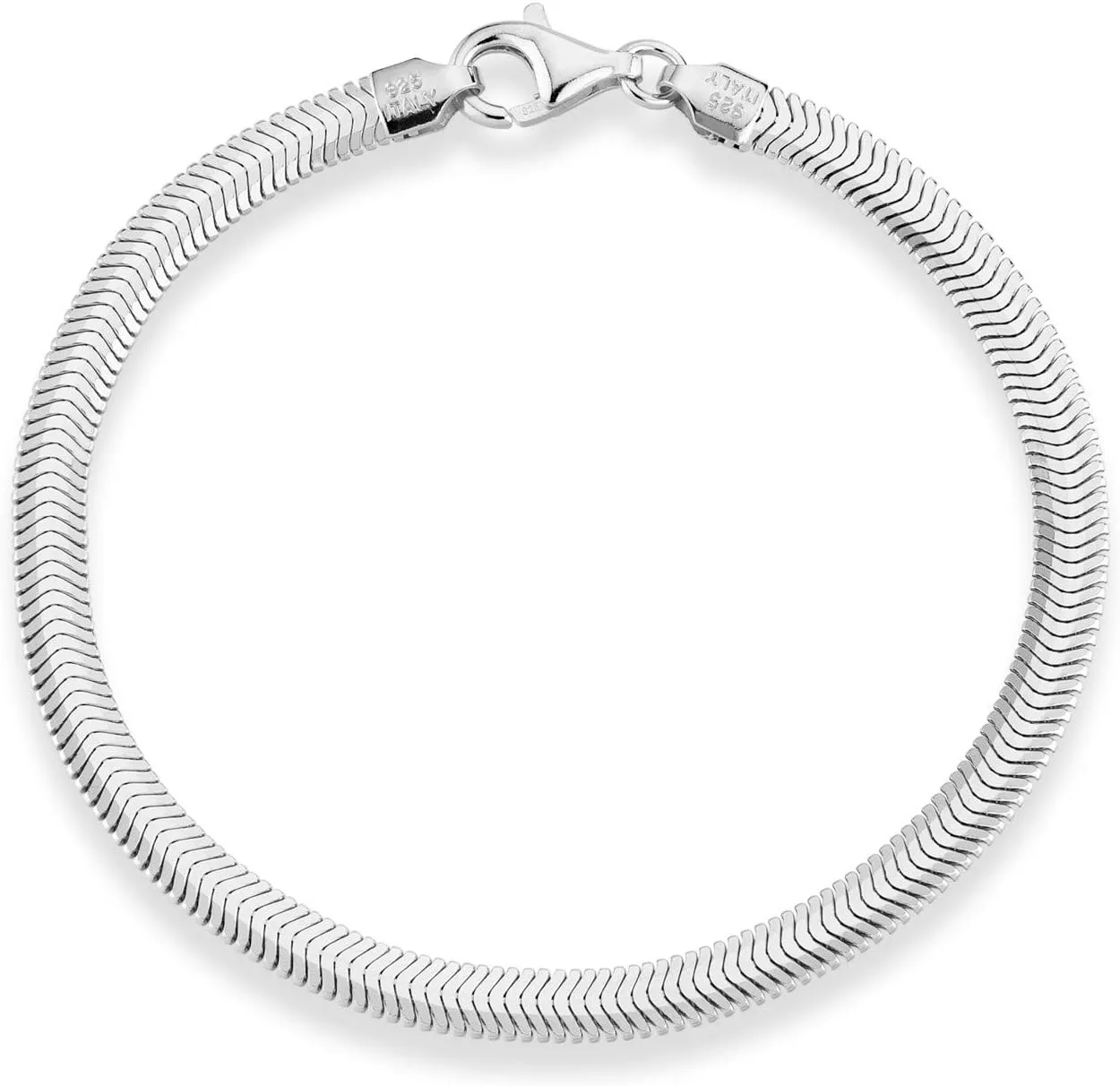 Miabella Italian Solid 925 Sterling Silver 18Kt Gold Plated 4mm Domed Herringbone Snake Chain Link Bracelet for Women Men, Made in Italy