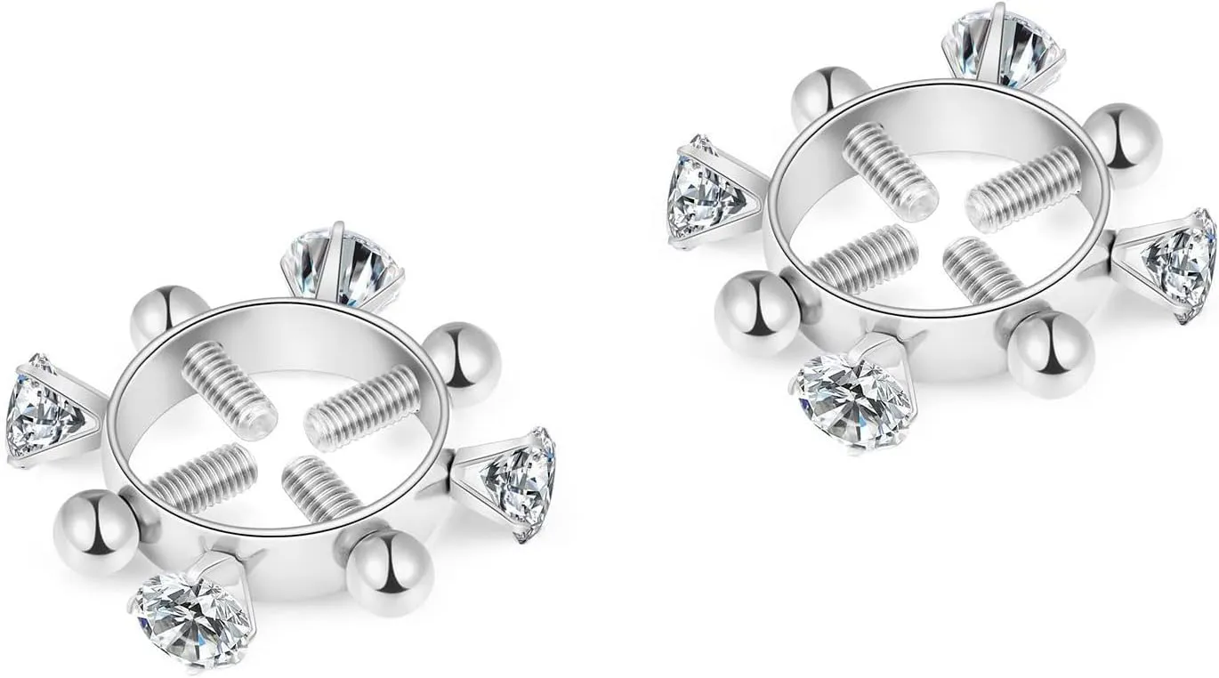 MIFYNN 2pcs Fake Nipple Rings for Women Surgical Steel Nipple Rings Cubic Zirconia Body Piercing Jewelry Adjustable Pressure Nipple Rings Nipple Shield Rings Bar Body Nipple Jewelry