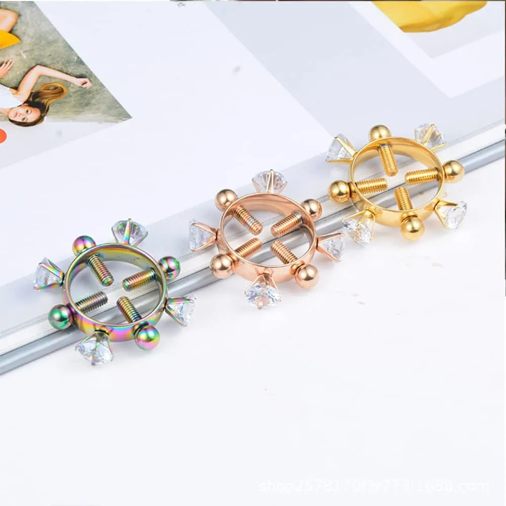 MIFYNN 2pcs Fake Nipple Rings for Women Surgical Steel Nipple Rings Cubic Zirconia Body Piercing Jewelry Adjustable Pressure Nipple Rings Nipple Shield Rings Bar Body Nipple Jewelry