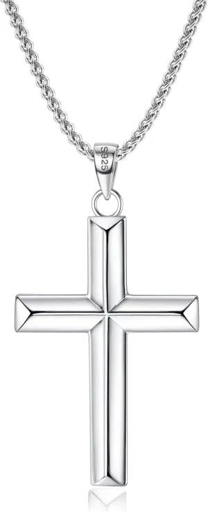 MILACOLATO Solid 925 Sterling Silver Cross Necklace for Men Women 1.5mm 2mm Durable Sterling Silver Chain with Cross Pendant for Men Silver Cross Crucifix Necklaces Jewelry 16-24 Inches (Wheat Chain/Rolo Chain/Rope Chain)