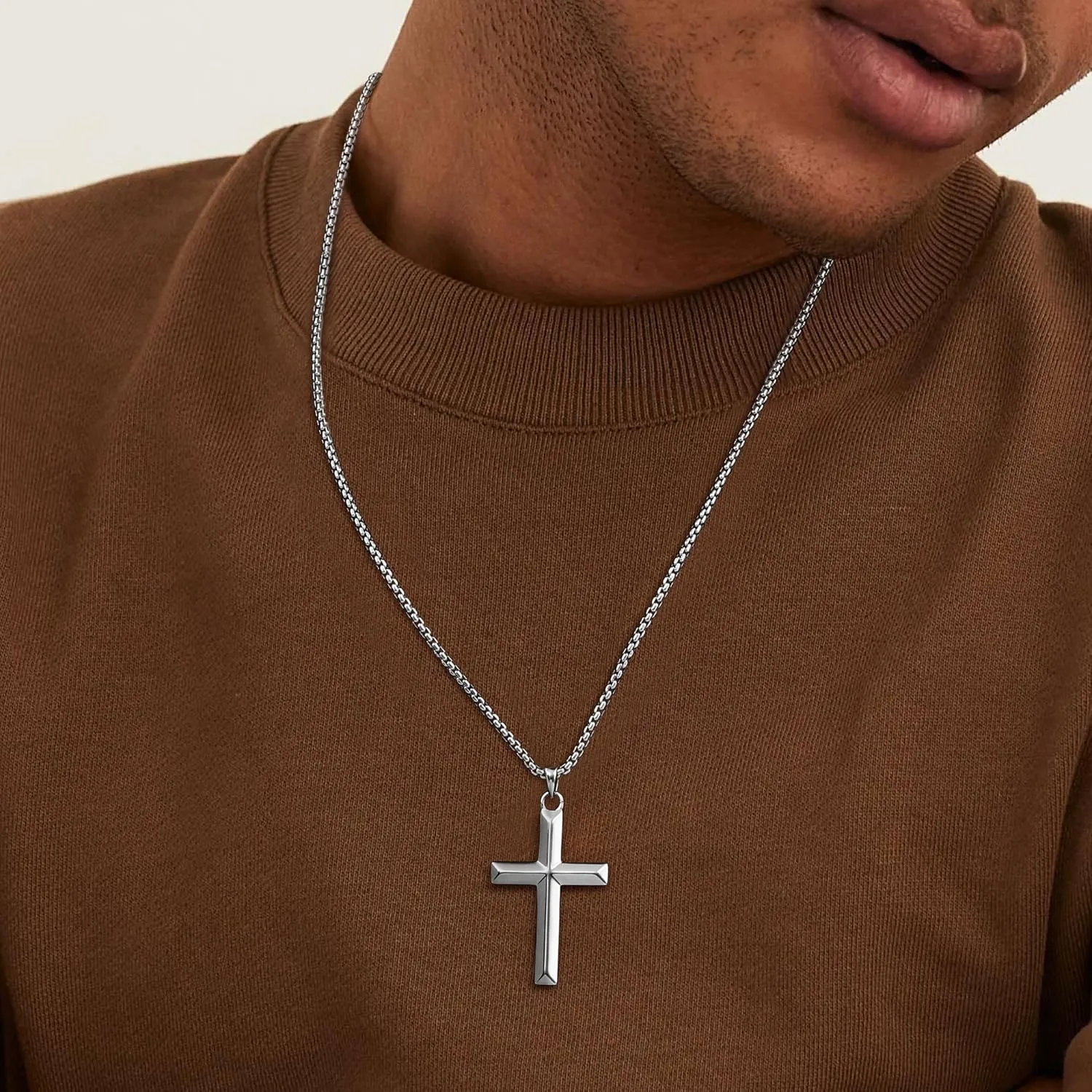 MILACOLATO Solid 925 Sterling Silver Cross Necklace for Men Women 1.5mm 2mm Durable Sterling Silver Chain with Cross Pendant for Men Silver Cross Crucifix Necklaces Jewelry 16-24 Inches (Wheat Chain/Rolo Chain/Rope Chain)