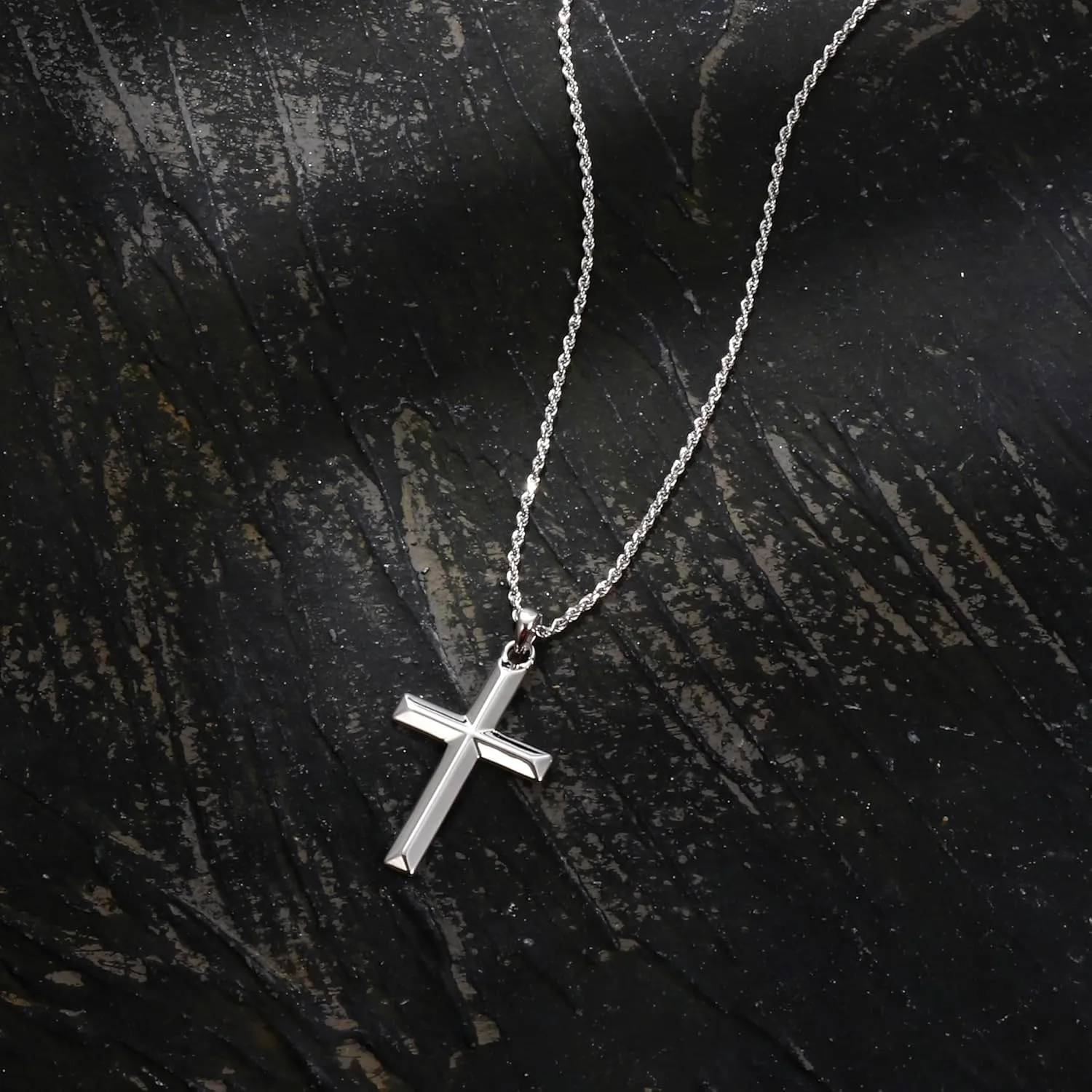MILACOLATO Solid 925 Sterling Silver Cross Necklace for Men Women 1.5mm 2mm Durable Sterling Silver Chain with Cross Pendant for Men Silver Cross Crucifix Necklaces Jewelry 16-24 Inches (Wheat Chain/Rolo Chain/Rope Chain)