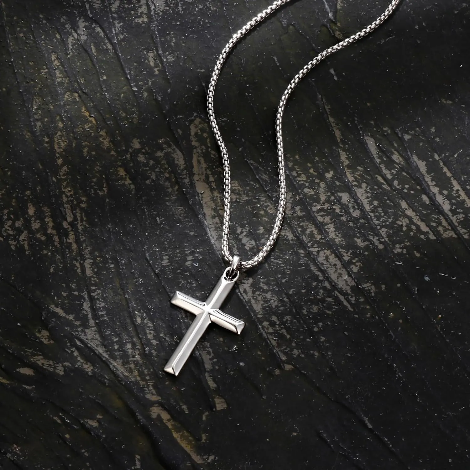 MILACOLATO Solid 925 Sterling Silver Cross Necklace for Men Women 1.5mm 2mm Durable Sterling Silver Chain with Cross Pendant for Men Silver Cross Crucifix Necklaces Jewelry 16-24 Inches (Wheat Chain/Rolo Chain/Rope Chain)