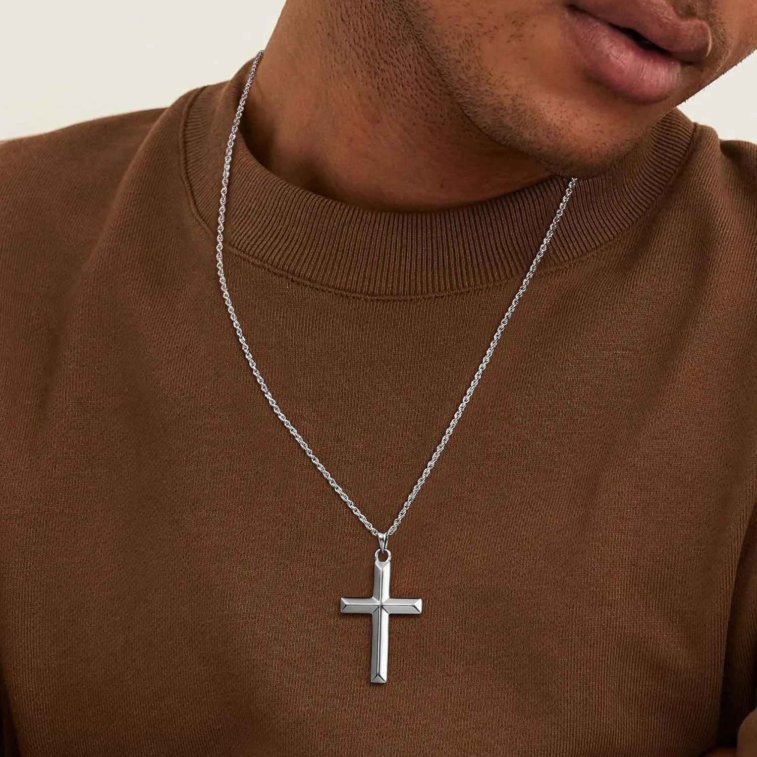 MILACOLATO Solid 925 Sterling Silver Cross Necklace for Men Women 1.5mm 2mm Durable Sterling Silver Chain with Cross Pendant for Men Silver Cross Crucifix Necklaces Jewelry 16-24 Inches (Wheat Chain/Rolo Chain/Rope Chain)