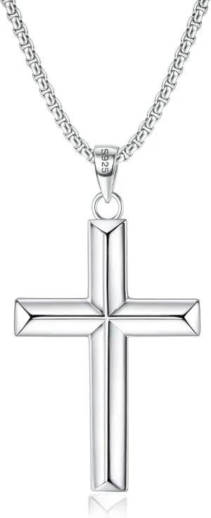 MILACOLATO Solid 925 Sterling Silver Cross Necklace for Men Women 1.5mm 2mm Durable Sterling Silver Chain with Cross Pendant for Men Silver Cross Crucifix Necklaces Jewelry 16-24 Inches (Wheat Chain/Rolo Chain/Rope Chain)